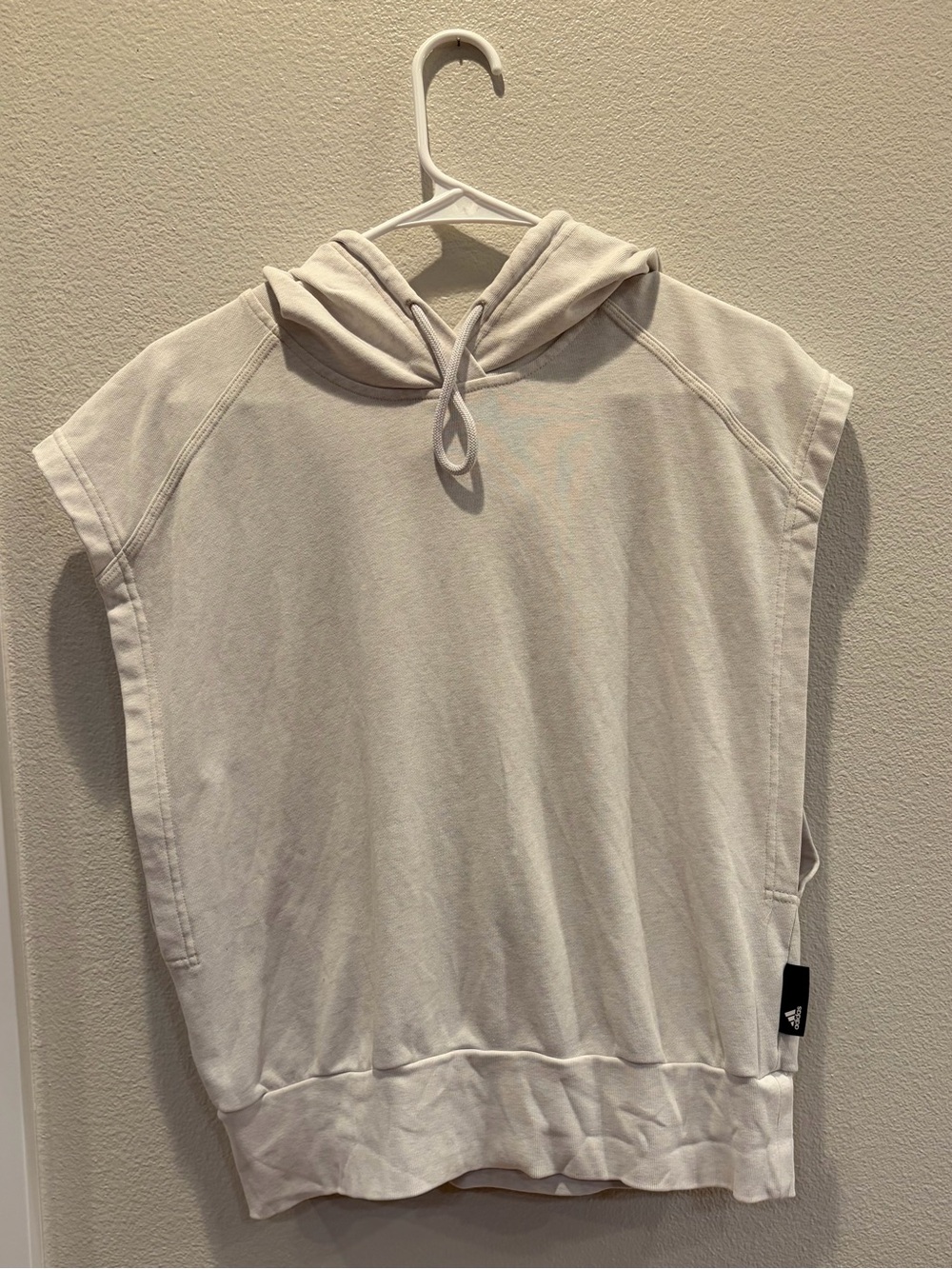 adidas White/Cream Sleeveless Hoodie with Black Logo Tab